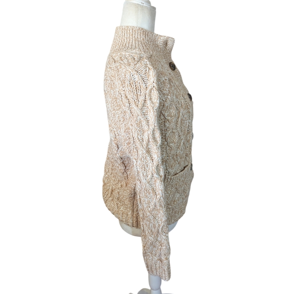 Talbots Tan Neutral Cable Knit Chunky Fisherman Preppy Classic Cardigan Sz M - Picture 5 of 9